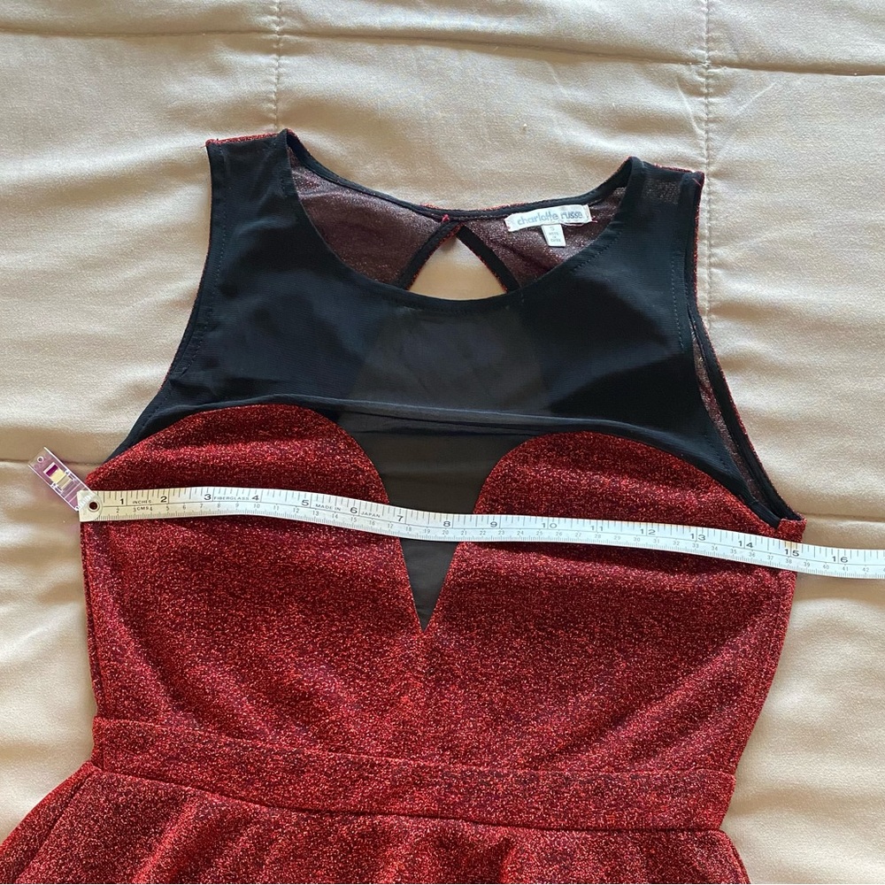 Charlotte Russe Red Sparkly Bodycon Peplum Dress Size Small EUC - Picture 9 of 10